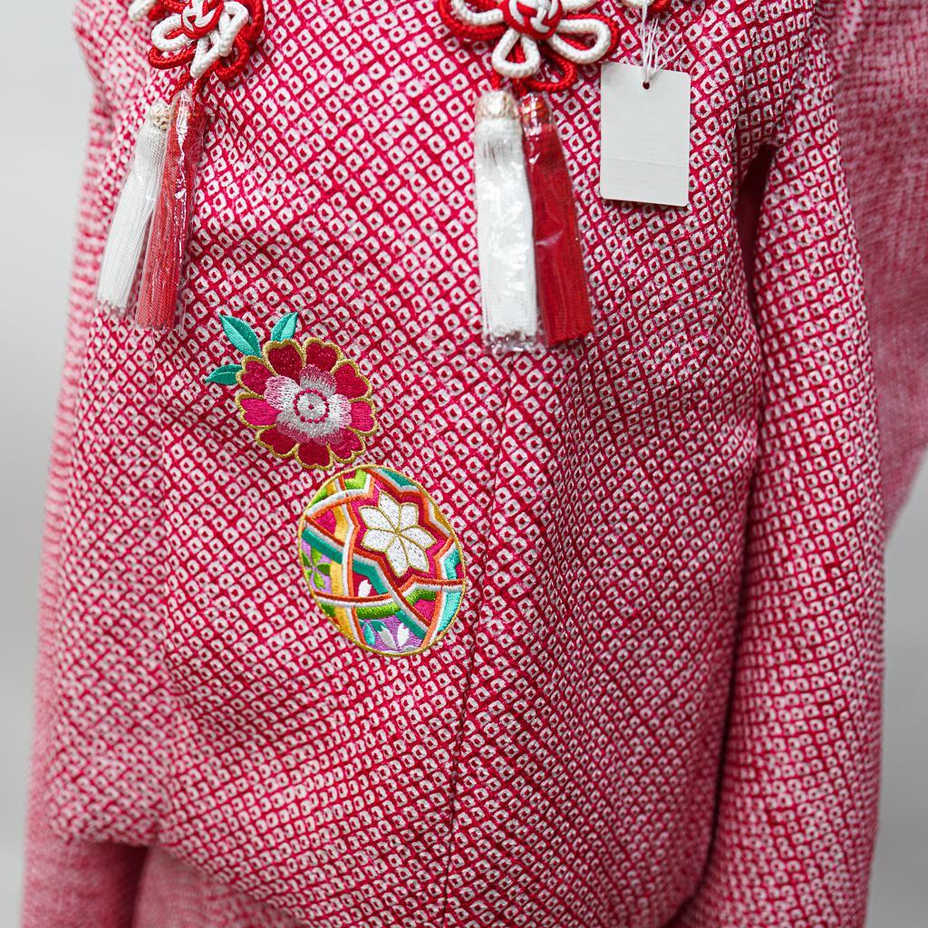 七五三 三歳 女児 正絹 総絞り 被布着物フルセット 赤色 お仕立て無料