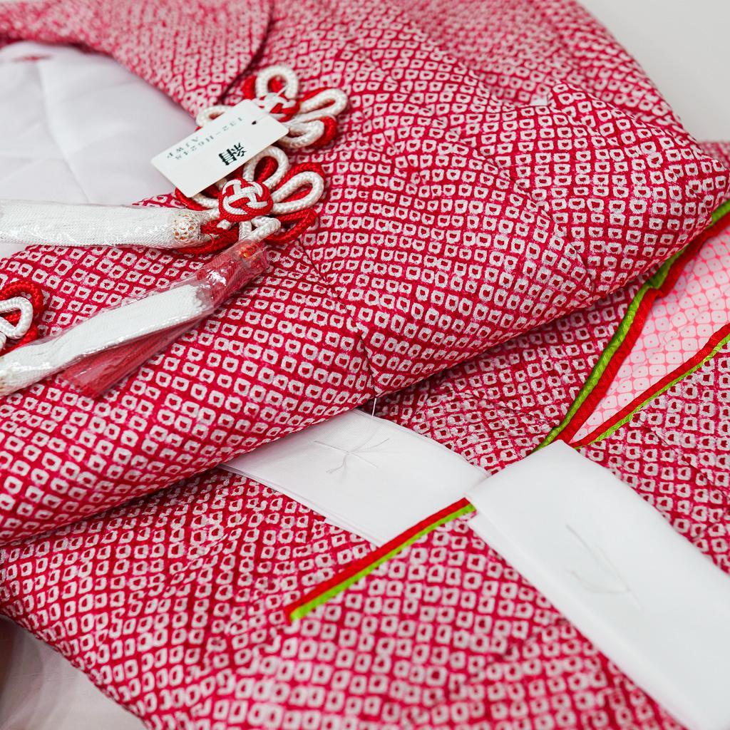 七五三 三歳 女児 正絹 総絞り 被布着物フルセット 赤色 お仕立て無料