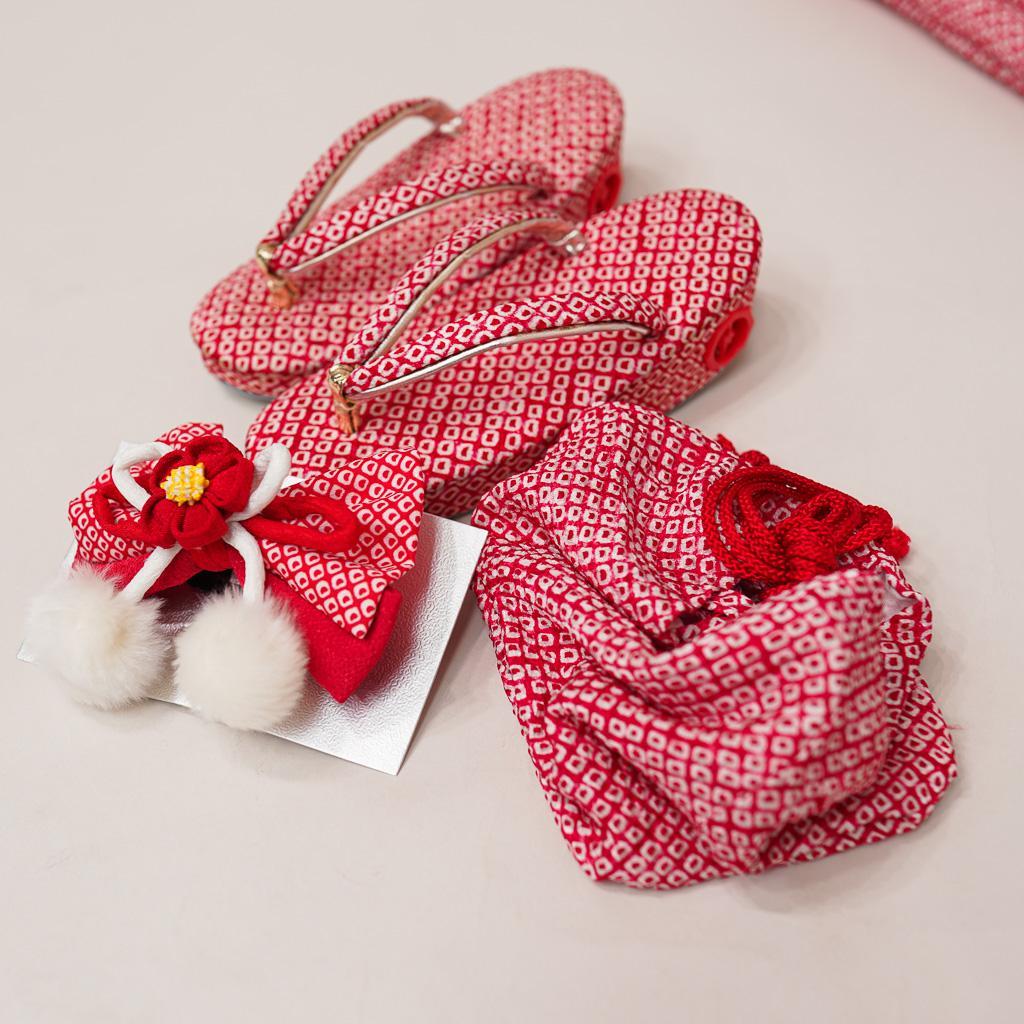 七五三 三歳 女児 正絹 総絞り 被布着物フルセット 赤色 お仕立て無料