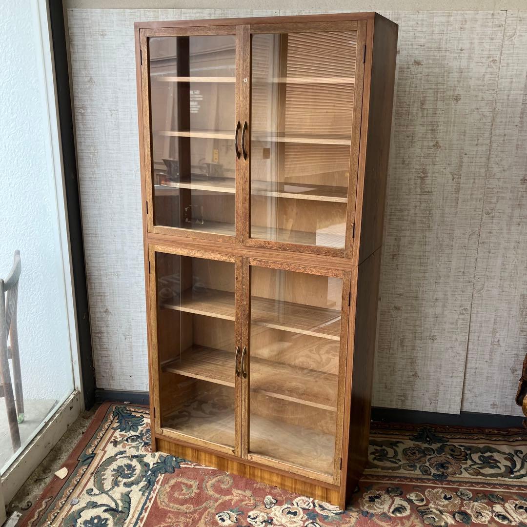 ② 昭和レトロ 古家具 ガラス戸 木製キャビネット 食器棚 飾り棚 サイドボード