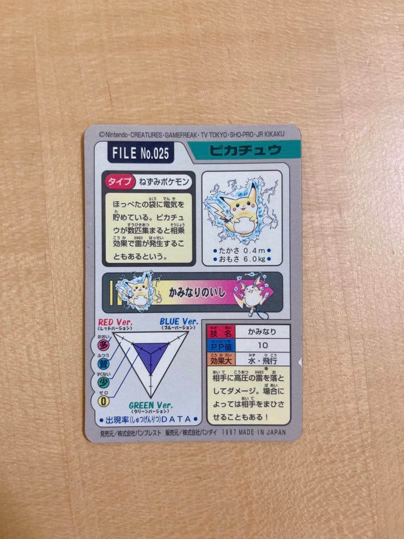ピカチュウ ポケモン カードダス1997 FILE No.025 かみなり - メルカリ