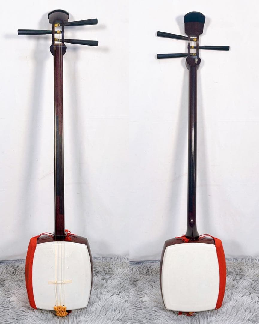 【良品】民謡三味線　三味線　紅木　金細　綾杉胴　東さわり　地唄　皮やぶれなし