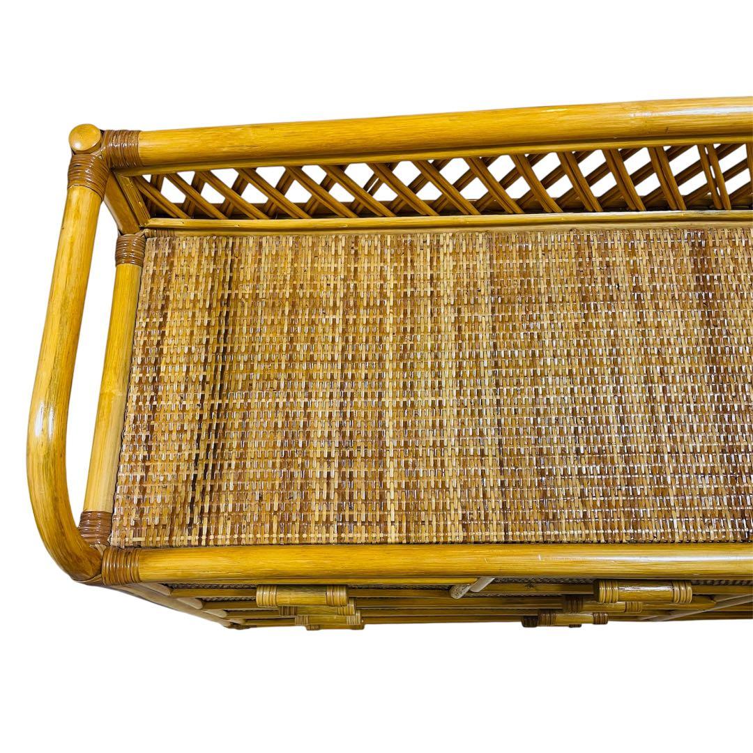 【大人気】ラタン 籐 ワイド ローチェスト 棚 10杯 昭和レトロ ヴィンテージ