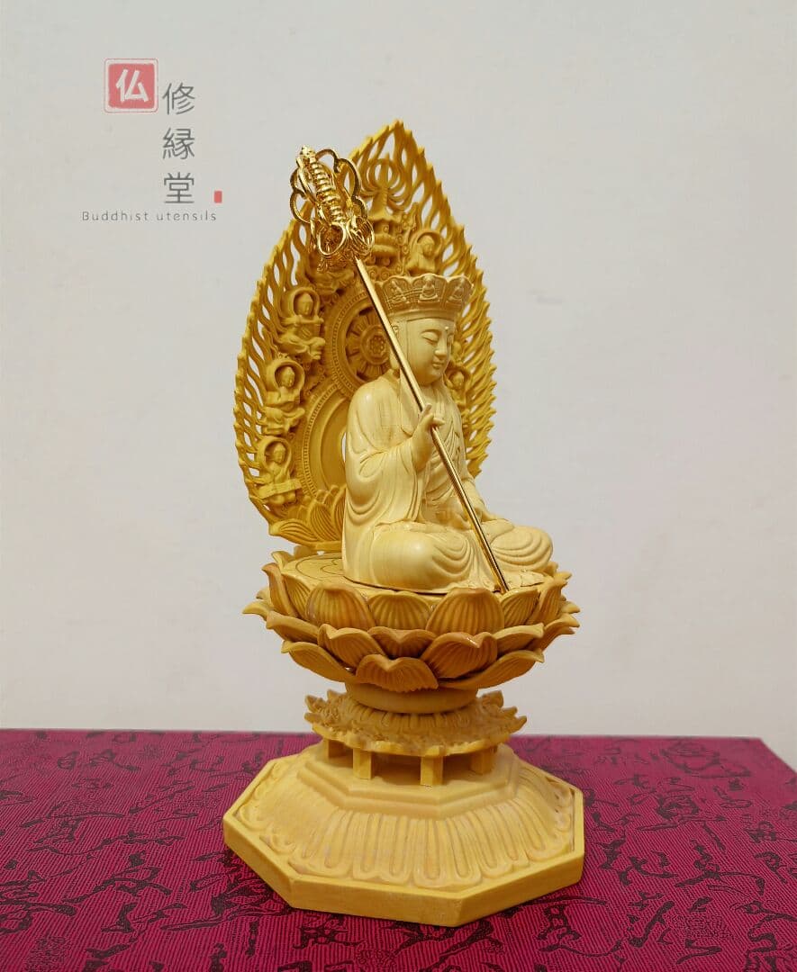 【修縁堂】珍品 木彫仏像 地蔵菩薩座像 地蔵菩薩像 ミニ彫刻 仏教工芸 総柘植材