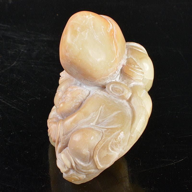 中国　玉石寿山石彫刻　唐子桃刻　置物　V　R5646