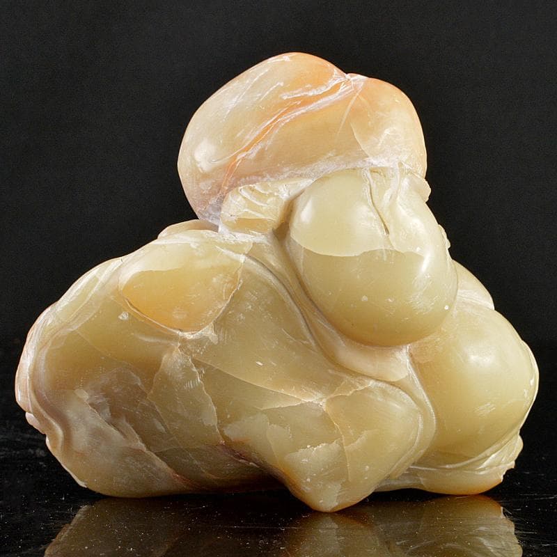 中国　玉石寿山石彫刻　唐子桃刻　置物　V　R5646