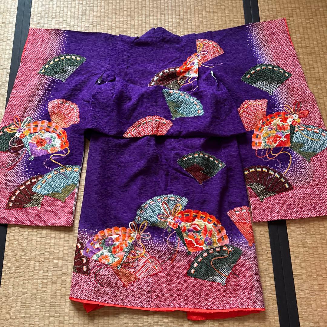 紫　七五三　7歳　女の子　セット　一式　絞り風　鹿の子　ポリエステル