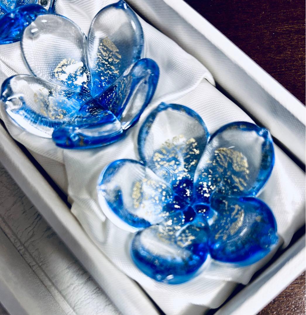 玻璃の匠　はりのたくみ　硝子 箸置き ガラス 梅　10客組 未使用品 共箱