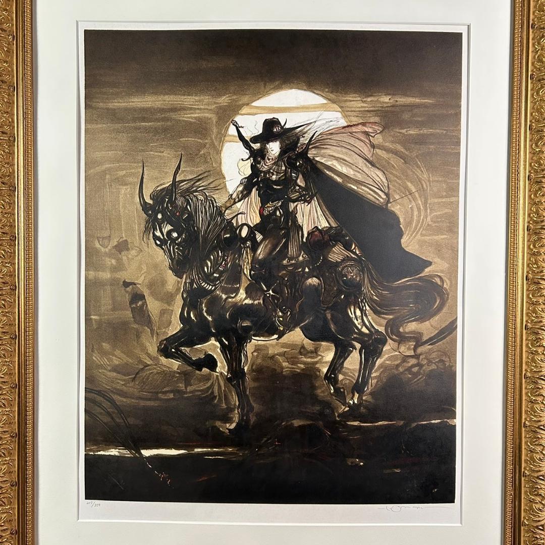 美品 天野喜孝「幽月」大判リトグラフ 直筆サイン・作品保証書有 額縁