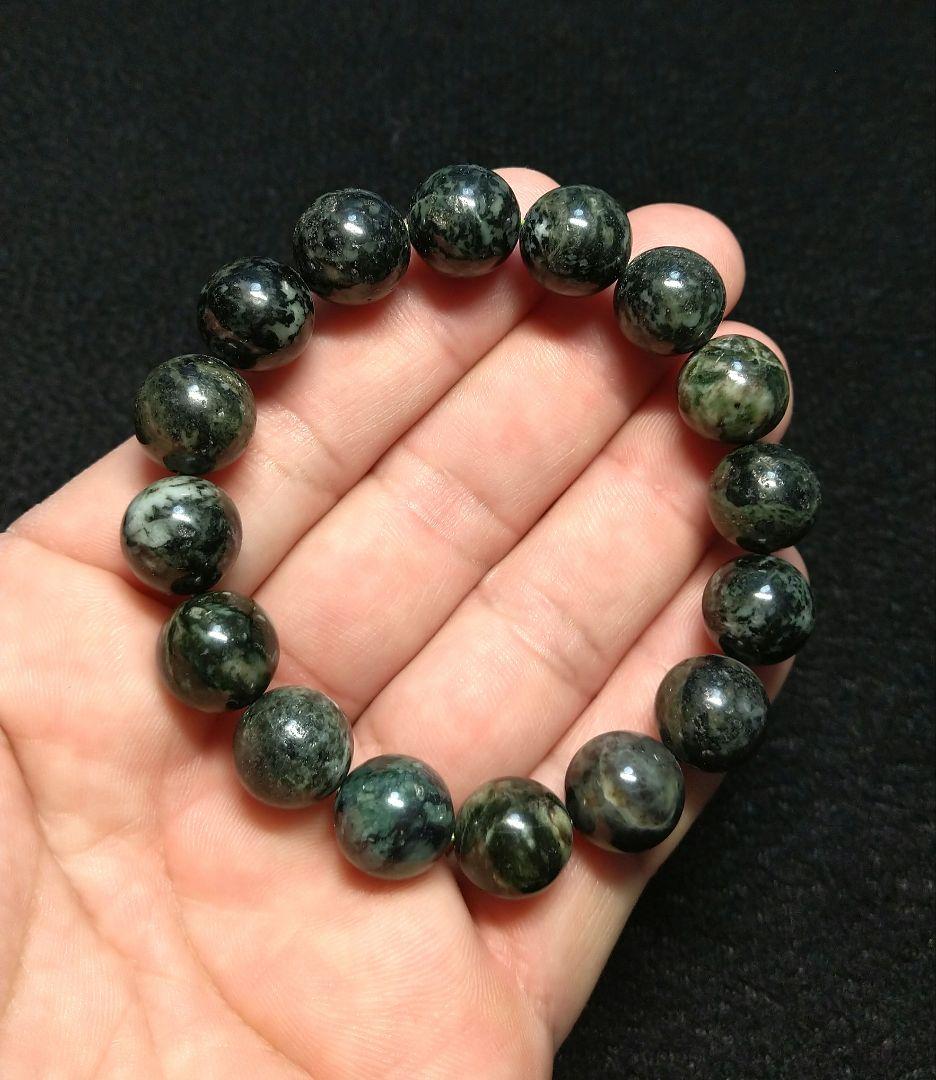 【高品質】日高翡翠《ブラックタイプ》１３㎜　ブレスレット　希少　日本石　健康