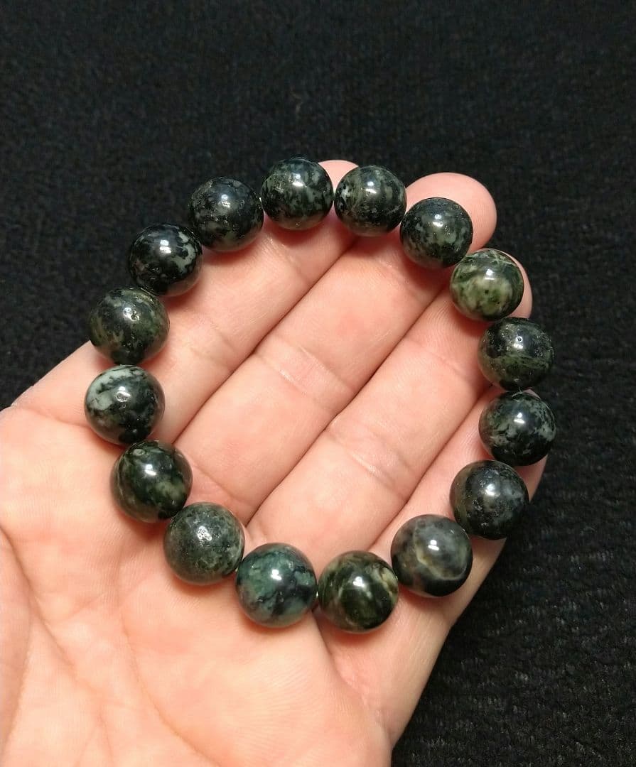【高品質】日高翡翠《ブラックタイプ》１３㎜　ブレスレット　希少　日本石　健康