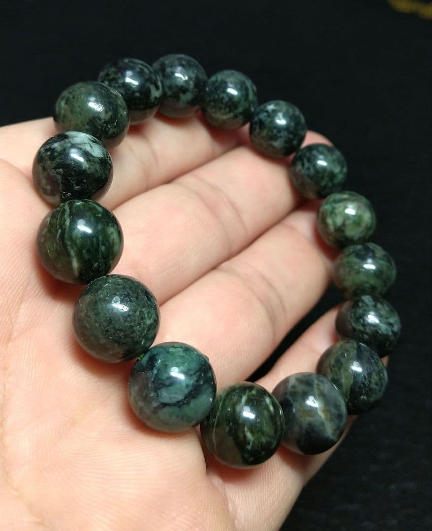 【高品質】日高翡翠《ブラックタイプ》１３㎜　ブレスレット　希少　日本石　健康