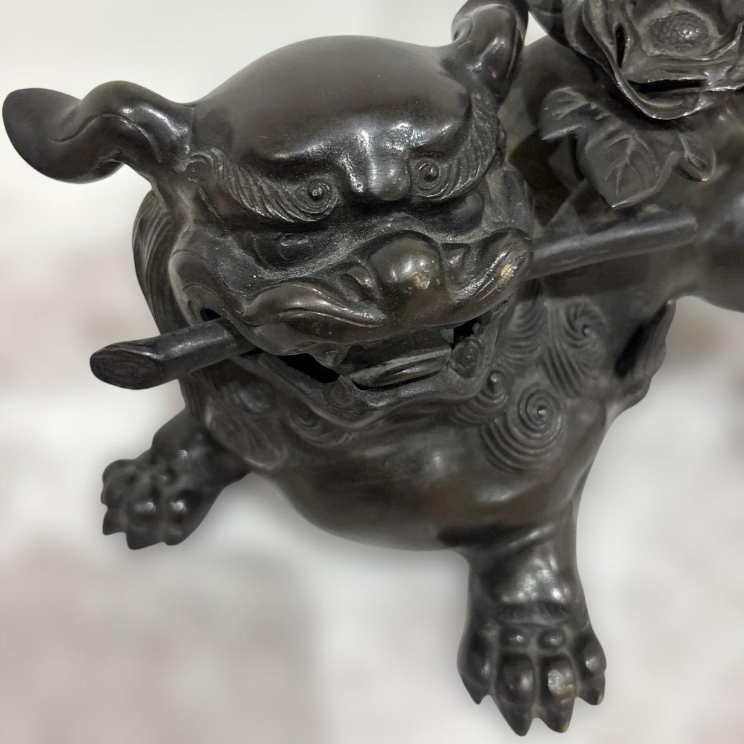 照雲作　「唐獅子牡丹」　（銅置物）