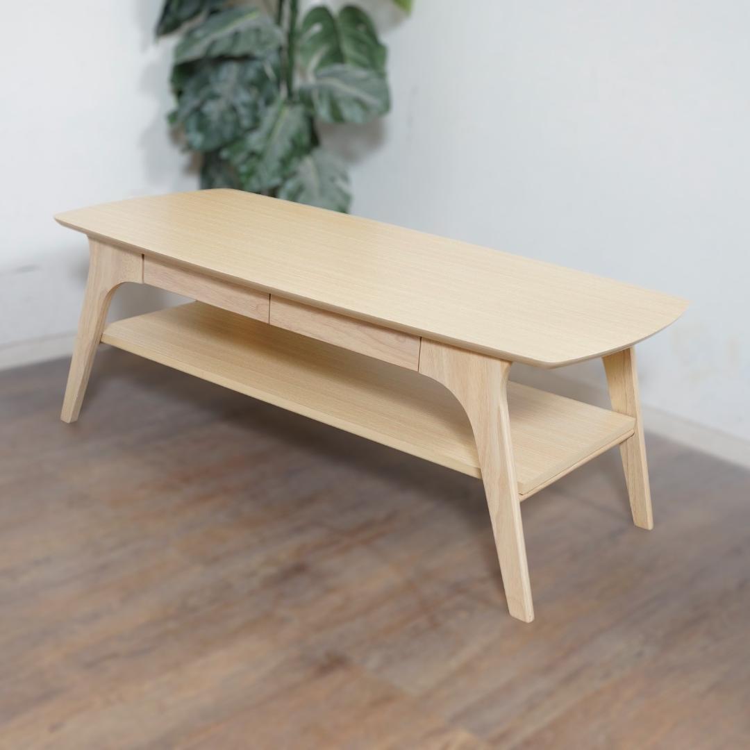 【新品】木目調テーブル　引出し付き　棚付き　スタイリッシュ　アウトレット