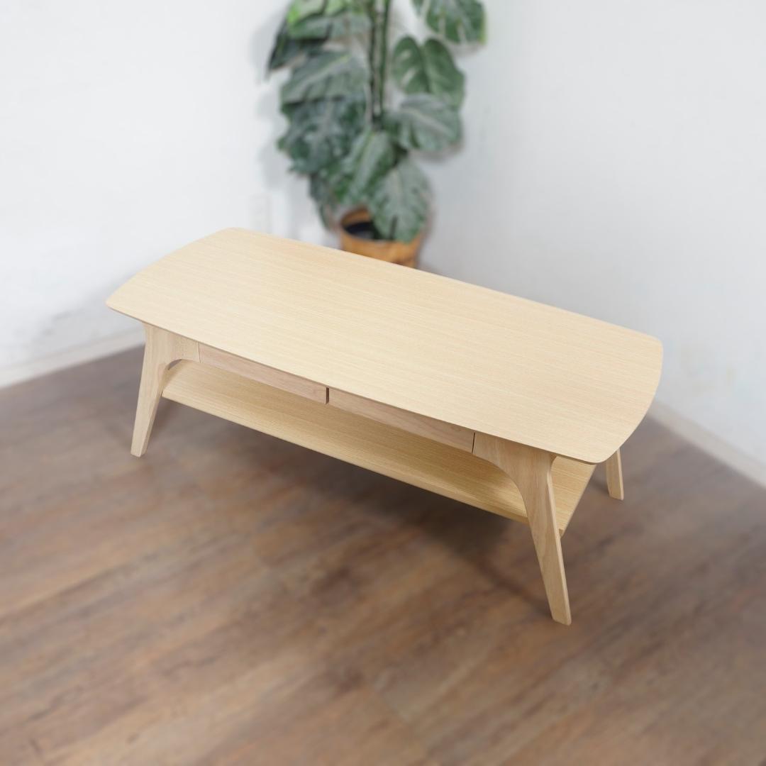 【新品】木目調テーブル　引出し付き　棚付き　スタイリッシュ　アウトレット