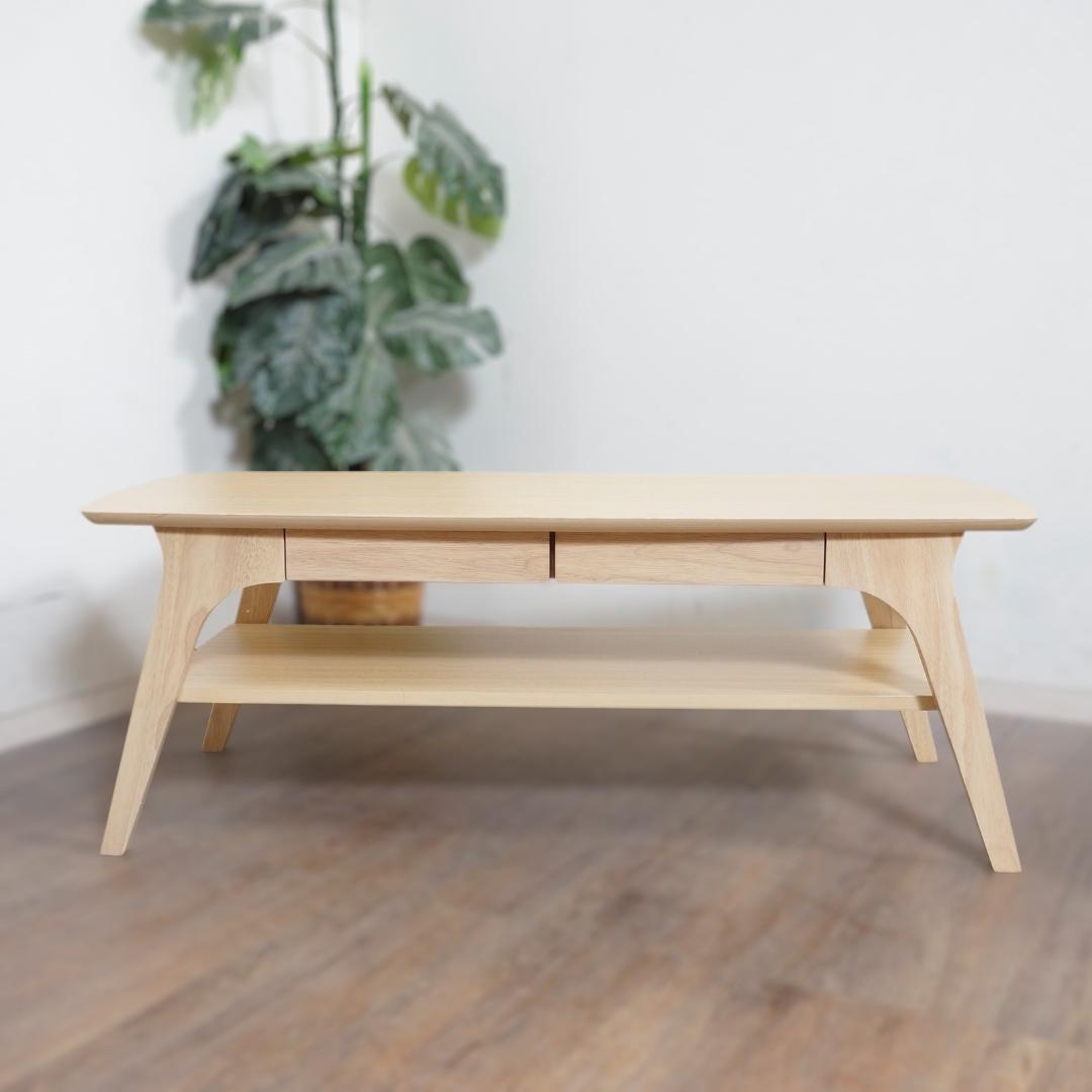【新品】木目調テーブル　引出し付き　棚付き　スタイリッシュ　アウトレット