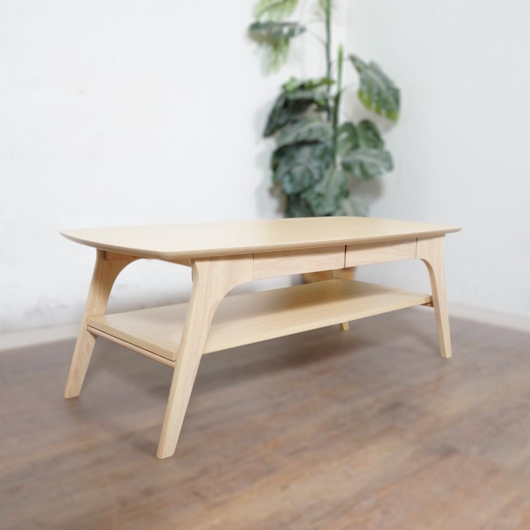 【新品】木目調テーブル　引出し付き　棚付き　スタイリッシュ　アウトレット