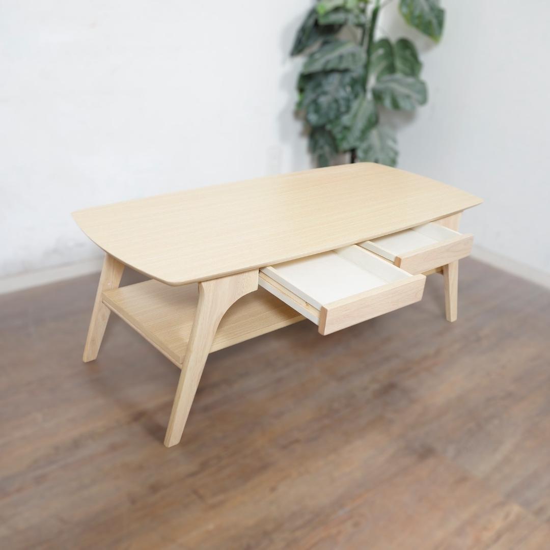 【新品】木目調テーブル　引出し付き　棚付き　スタイリッシュ　アウトレット