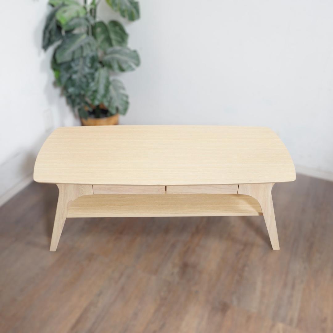 【新品】木目調テーブル　引出し付き　棚付き　スタイリッシュ　アウトレット