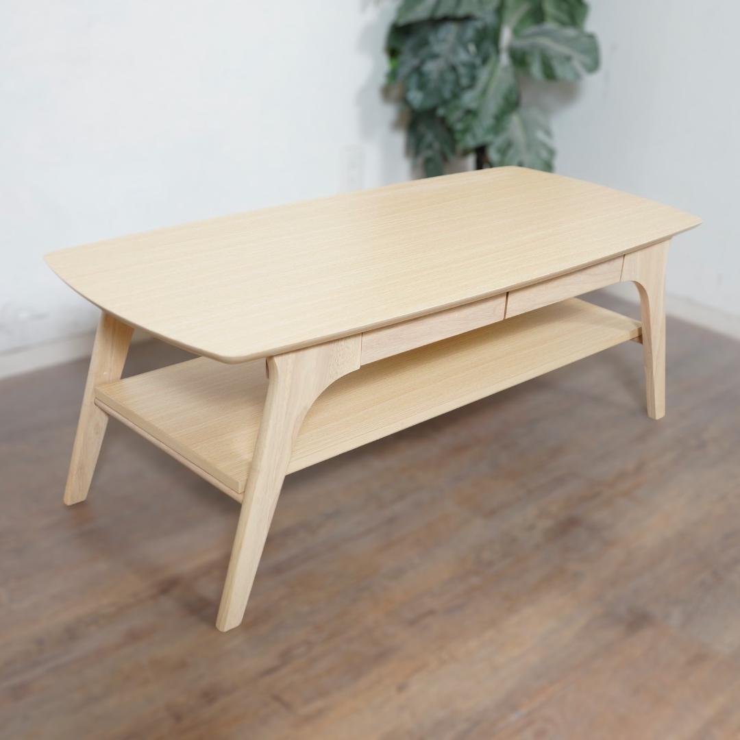 【新品】木目調テーブル　引出し付き　棚付き　スタイリッシュ　アウトレット