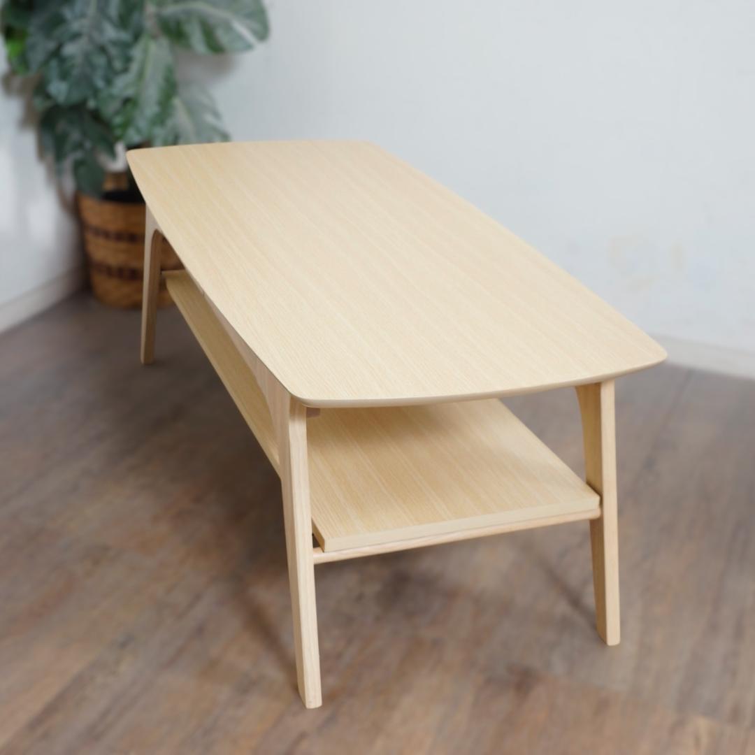 【新品】木目調テーブル　引出し付き　棚付き　スタイリッシュ　アウトレット