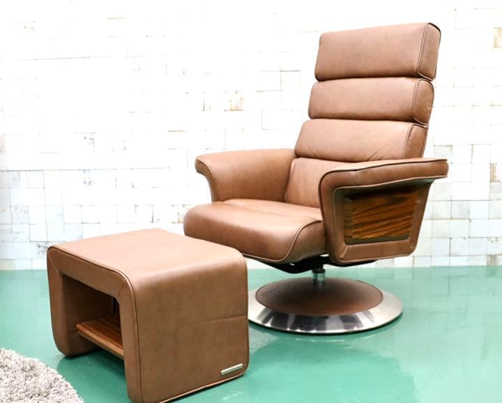 GMFK156○IDC大塚家具 KEN OKUYAMA 総革 リクライニングチェ