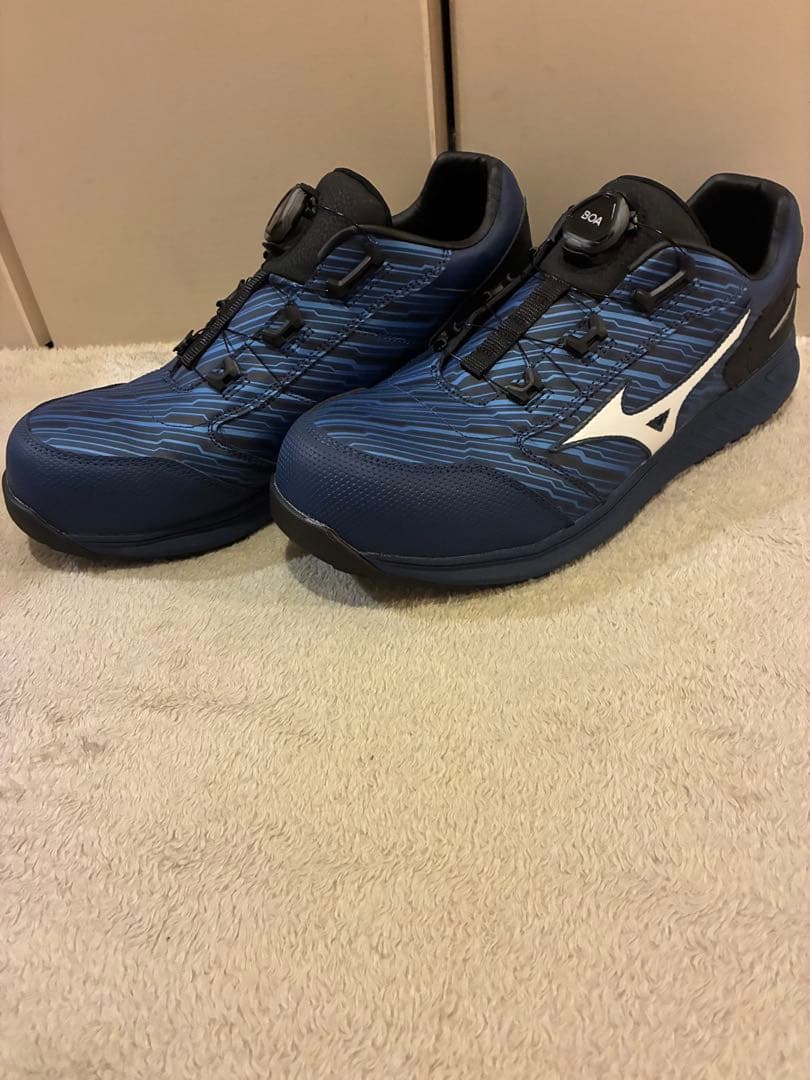 美品MIZUNO オールマイティ セーフティーシューズ 安全靴 ネイビー27.5