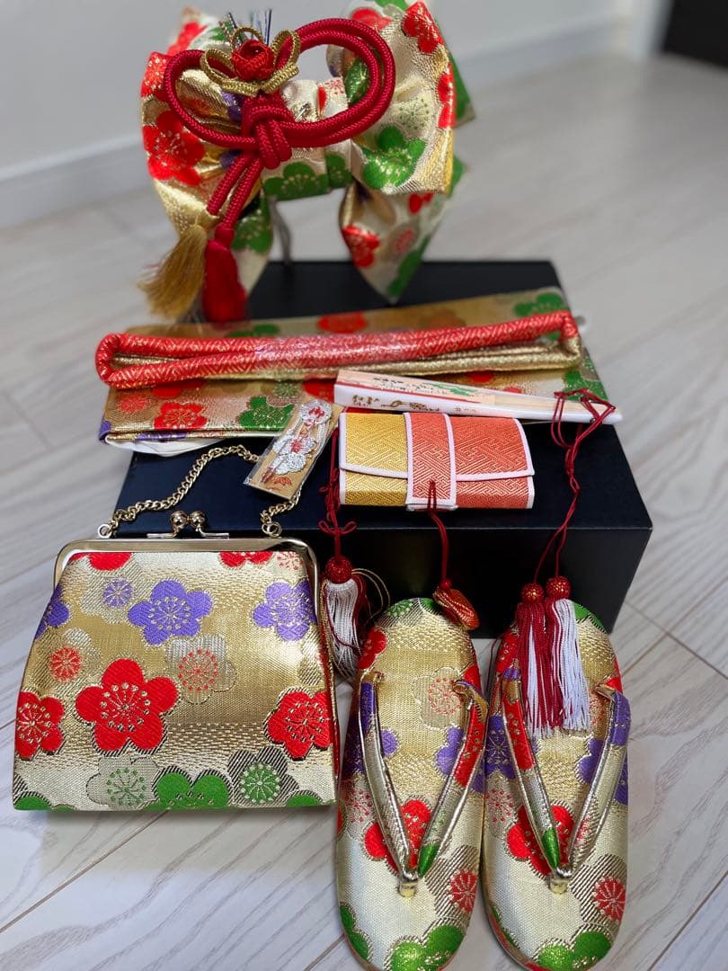 七五三 着物セット 赤とピンク 花柄　正絹