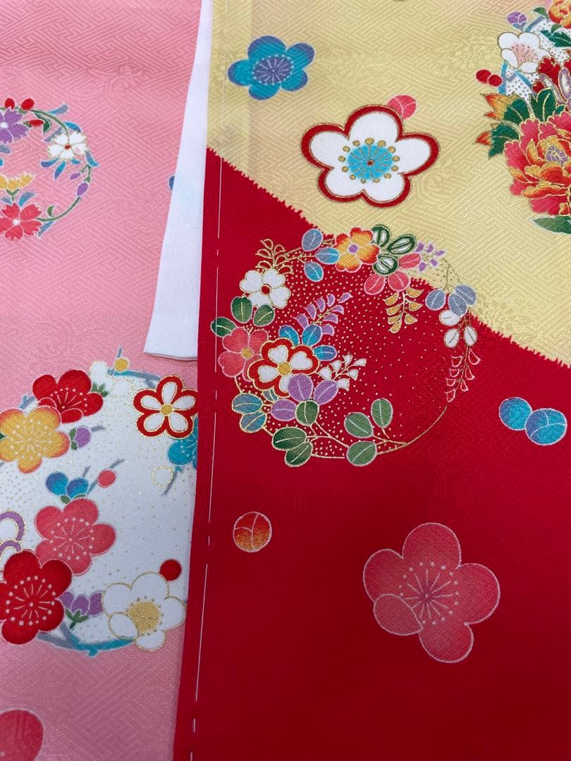 七五三 着物セット 赤とピンク 花柄　正絹