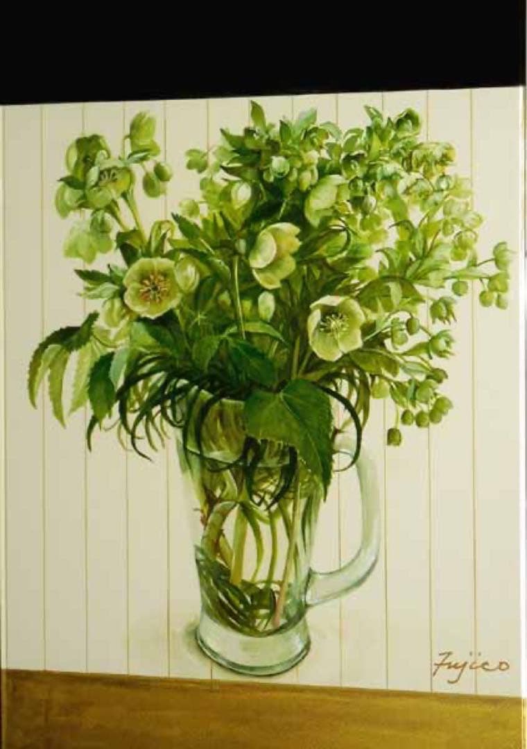 原画！橋本不二子「クリスマスローズ」水彩画 豪華アクリルBOX型額縁