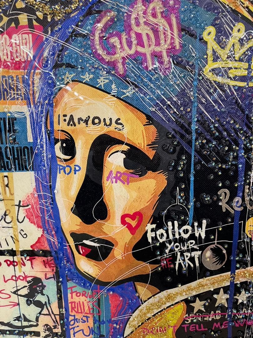 水晶絵　フェルメール　真珠の耳飾りの少女　アートパネル　クリスタル　立体　絵画