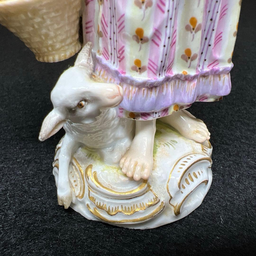 マイセン　羊と女の子　フィギュリン　共箱　高さ約13㎝　東Y8-0130☆1F