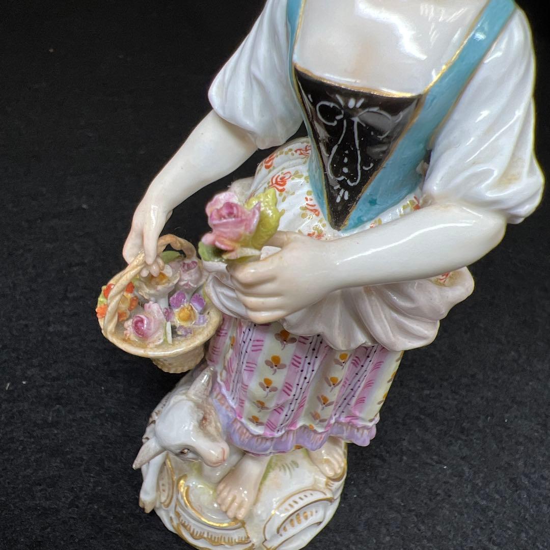 マイセン　羊と女の子　フィギュリン　共箱　高さ約13㎝　東Y8-0130☆1F