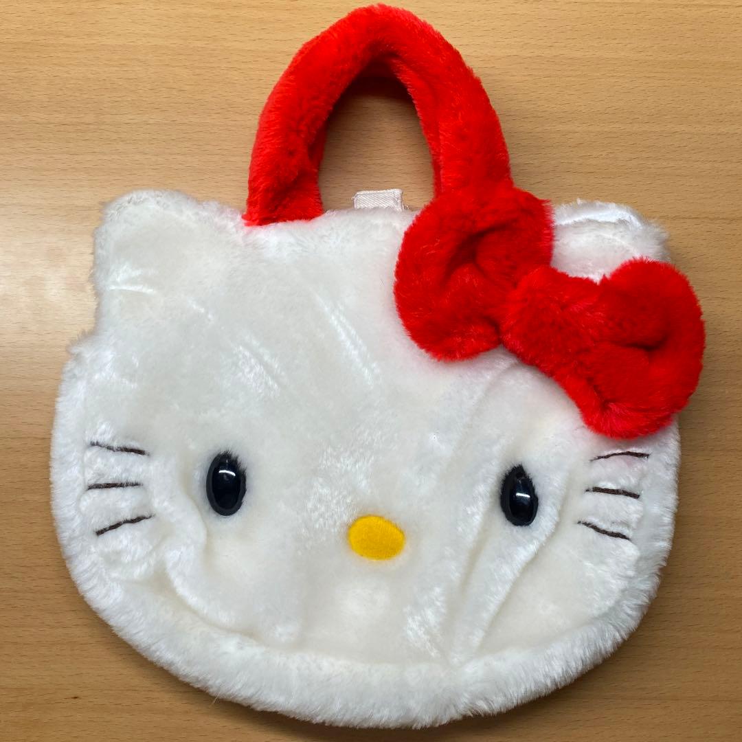 美品☆ハローキティ フェイスバッグ ボア ふわふわ ぬいぐるみ 平成