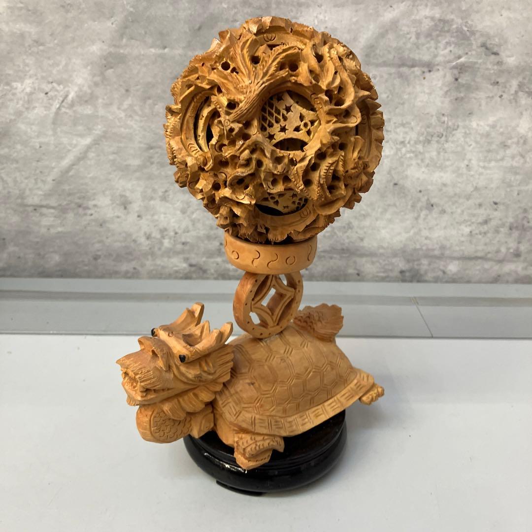 中国美術品 白檀 透かし彫 多層球 天球 鬼工球 木彫り 彫刻 龍紋彫