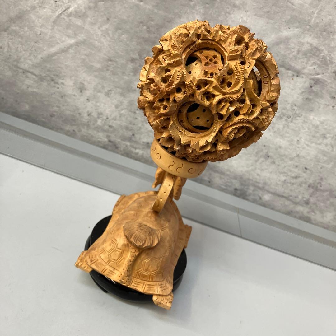 中国美術品 白檀 透かし彫 多層球 天球 鬼工球 木彫り 彫刻 龍紋彫