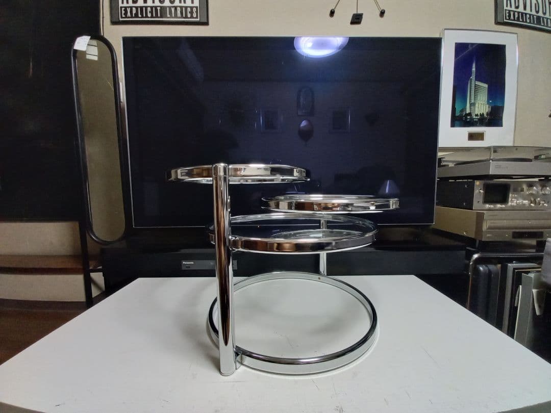 1980's　スペースエイジ　メタル　フープ　スイング　サイド　ラック　テーブル