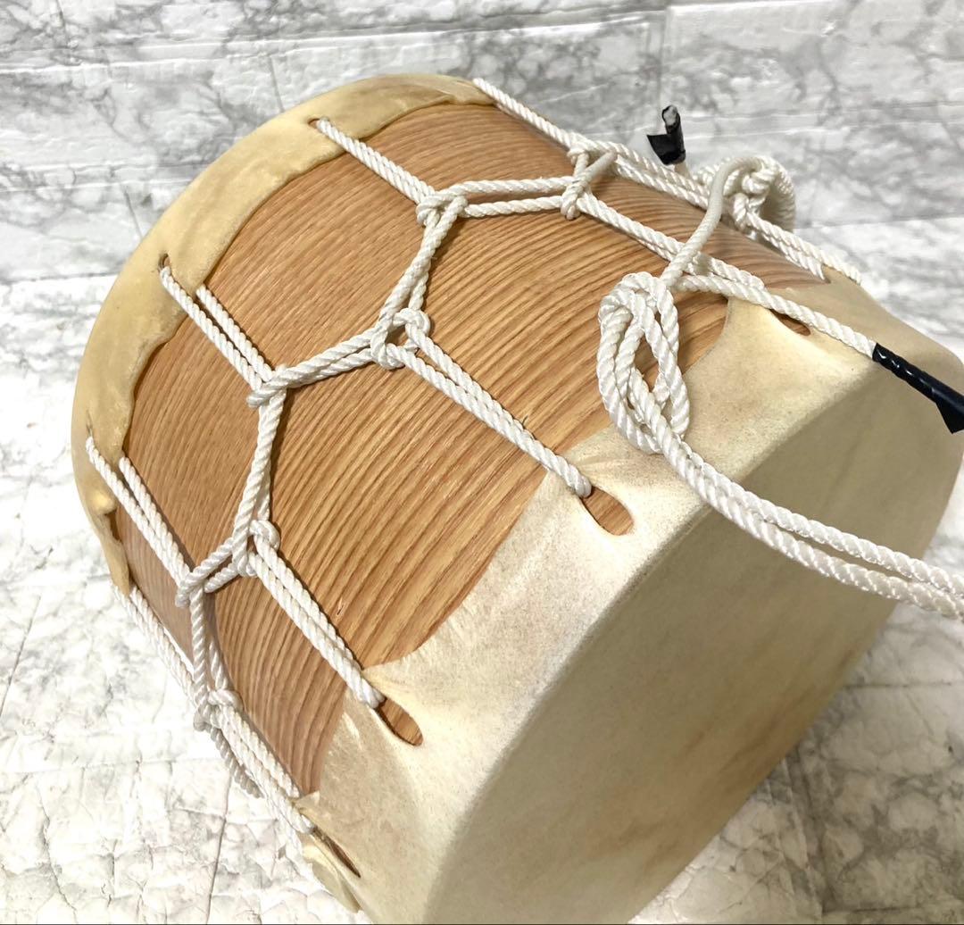 【高級】 桶胴太鼓 桶太鼓 手持ち 紐締め バチ2本 和太鼓 21.3cm ②