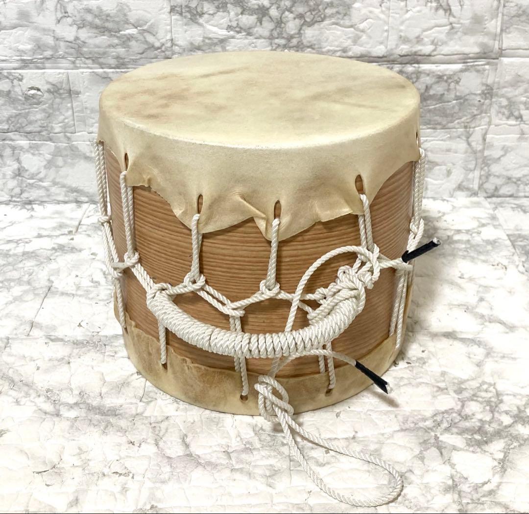 【高級】 桶胴太鼓 桶太鼓 手持ち 紐締め バチ2本 和太鼓 21.3cm ②