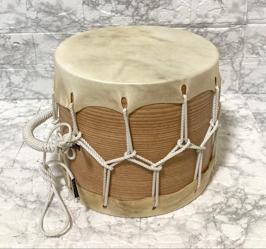 【高級】 桶胴太鼓 桶太鼓 手持ち 紐締め バチ2本 和太鼓 21.3cm ②