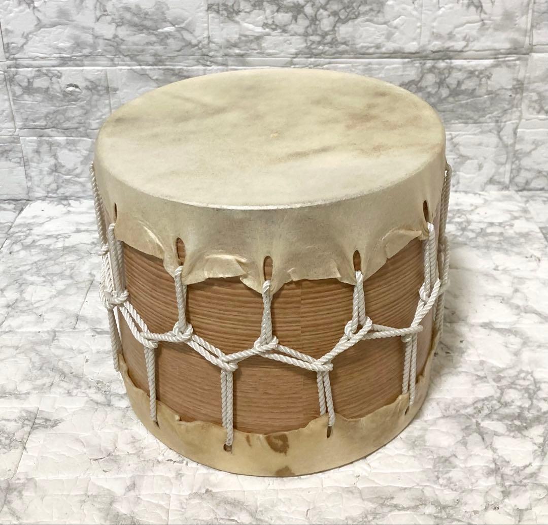 【高級】 桶胴太鼓 桶太鼓 手持ち 紐締め バチ2本 和太鼓 21.3cm ②