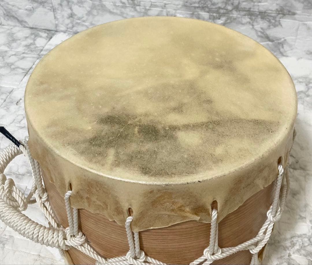 【高級】 桶胴太鼓 桶太鼓 手持ち 紐締め バチ2本 和太鼓 21.3cm ②