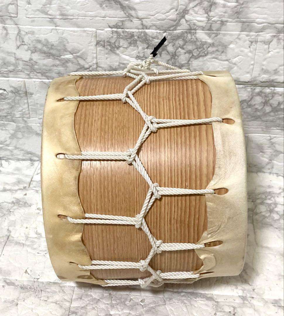 【高級】 桶胴太鼓 桶太鼓 手持ち 紐締め バチ2本 和太鼓 21.3cm ②