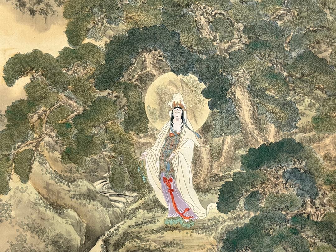 滝見観音 後藤越山筆 絹本肉筆 仏画 掛軸 送料込み250902 - メルカリ