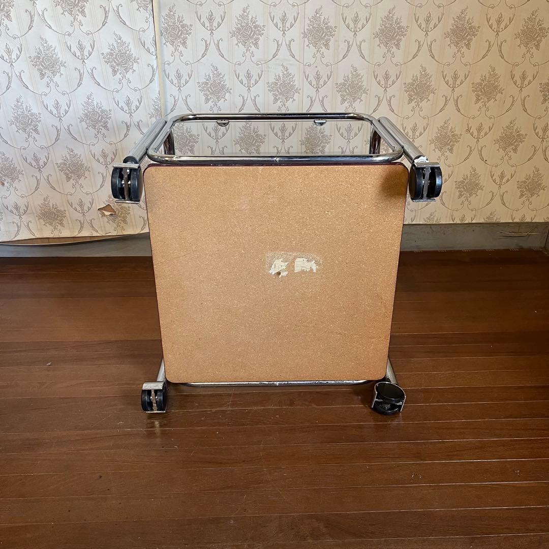 【アンティーク】アイアンフレーム ガラステーブル サイドテーブル キャスター付き