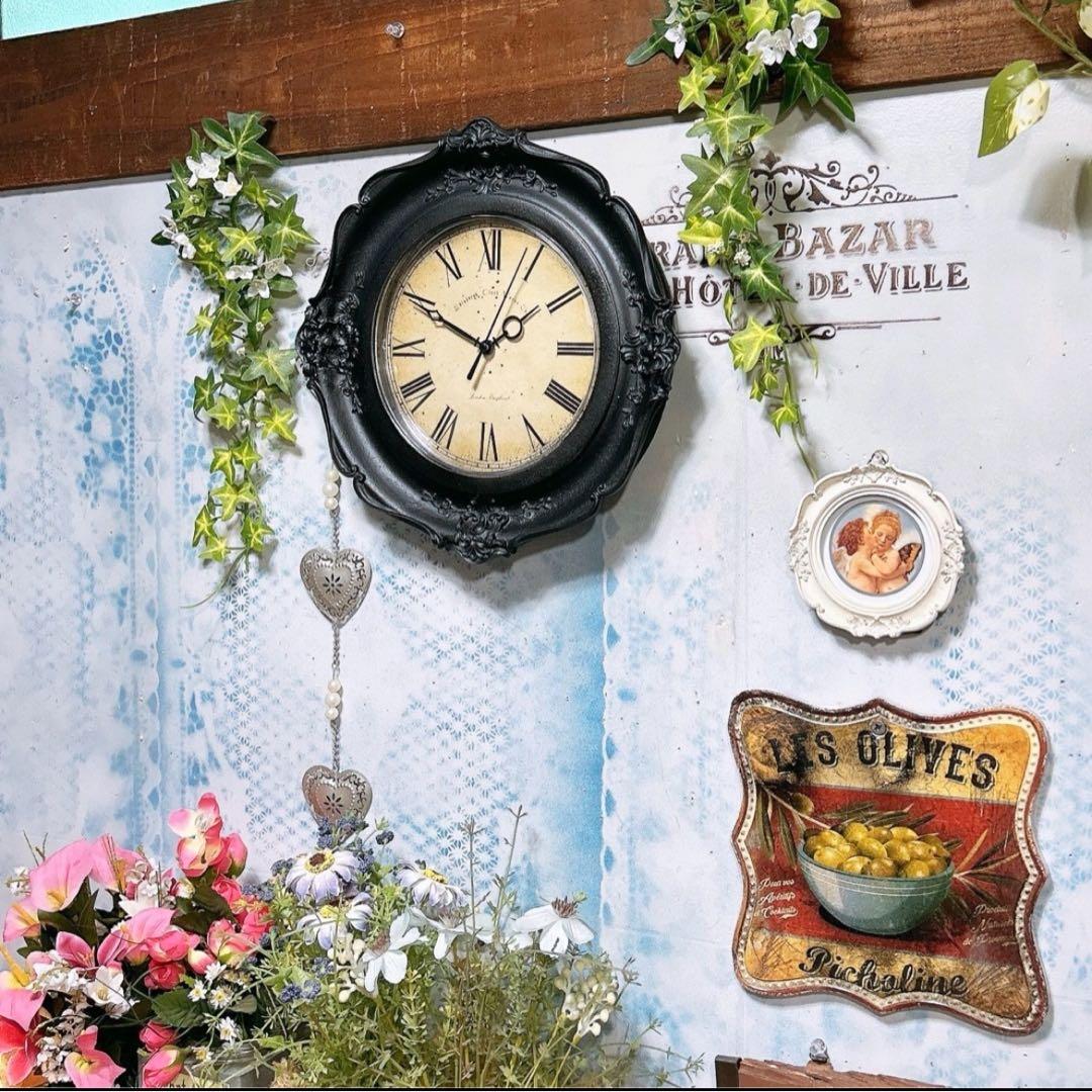 アンティーク雑貨 ロココ調 ウォールクロック（ブラック②） 壁掛け時計