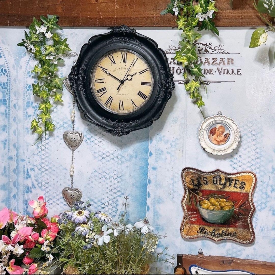 アンティーク雑貨 ロココ調 ウォールクロック（ブラック②） 壁掛け時計