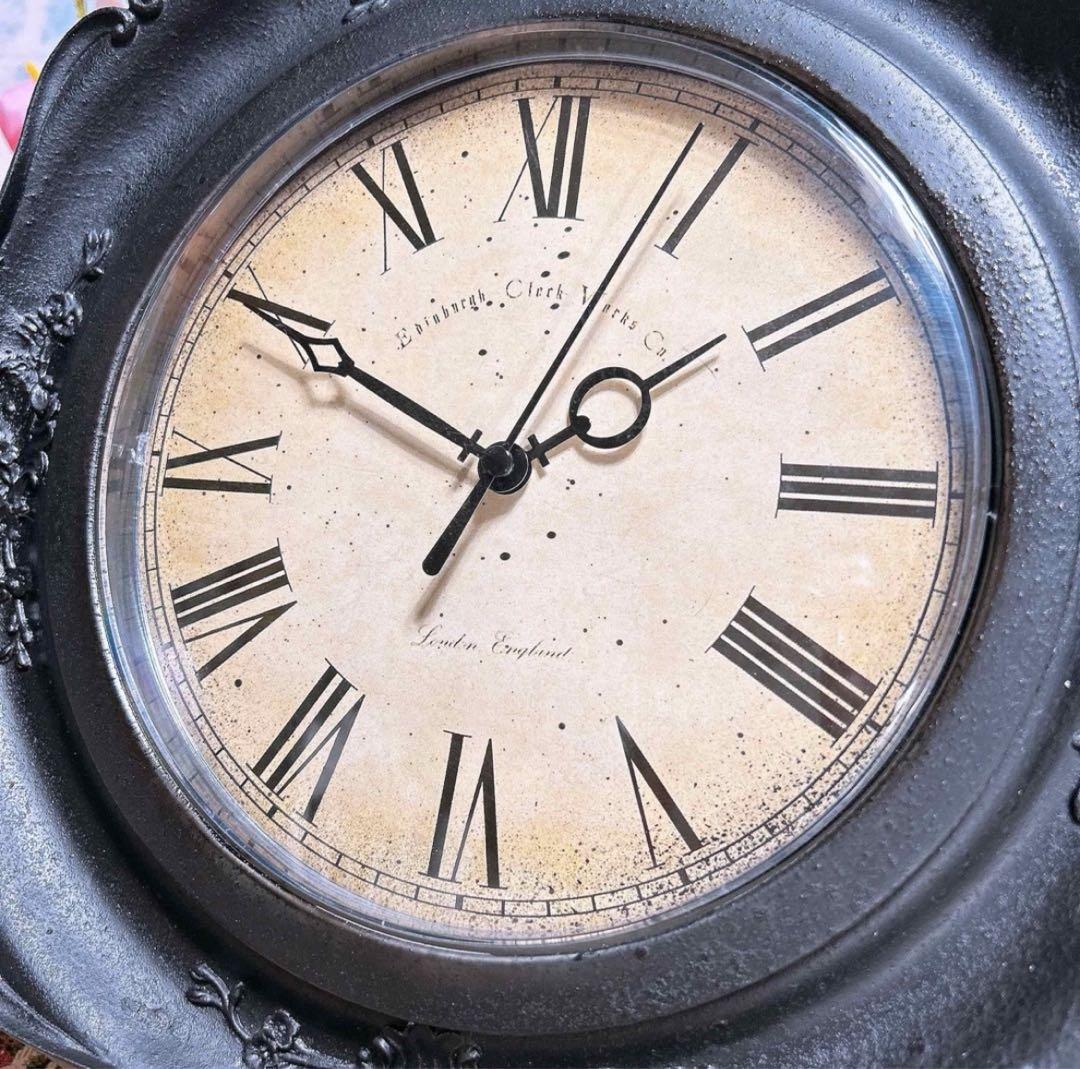 アンティーク雑貨 ロココ調 ウォールクロック（ブラック②） 壁掛け時計