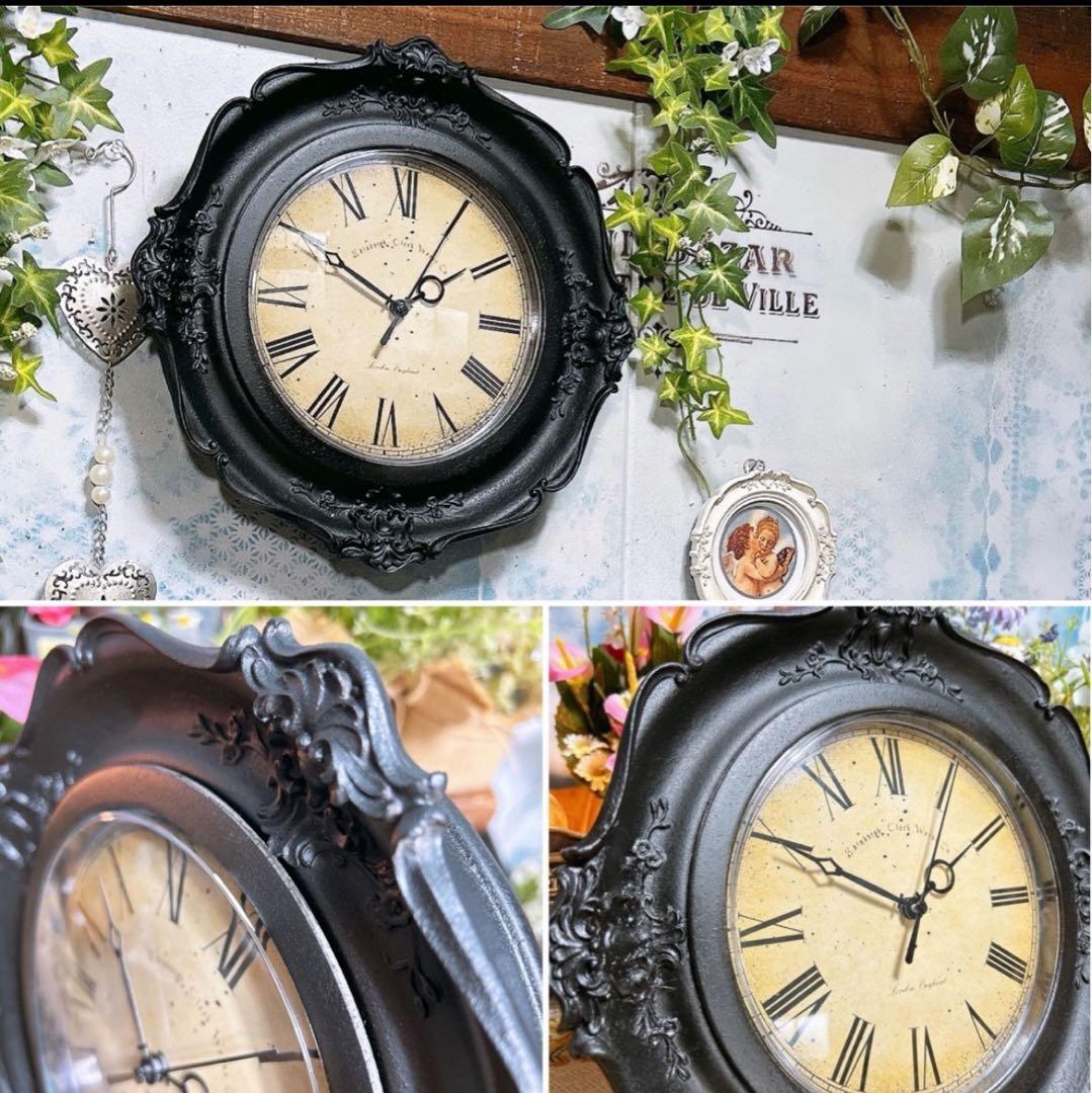 アンティーク雑貨 ロココ調 ウォールクロック（ブラック②） 壁掛け時計