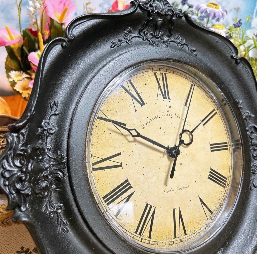 アンティーク雑貨 ロココ調 ウォールクロック（ブラック②） 壁掛け時計